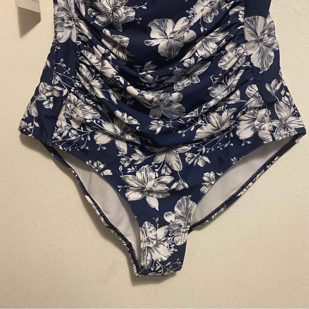 Ekouaer‎ Elegant Navy Floral One Piece Swimsuit Women’s Size XL Beach New